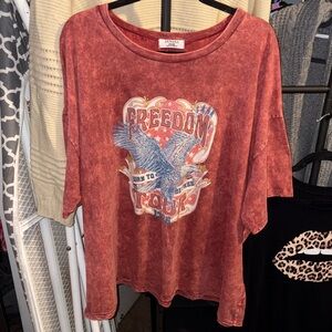 🧨 2/$10 /Zenana Vintage Acid Wash Freedom Red Graphic Tee